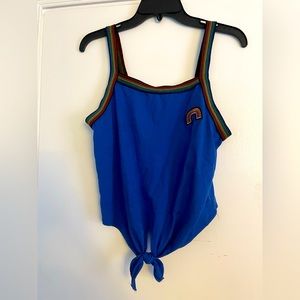 Rainbow mid crop top front tie